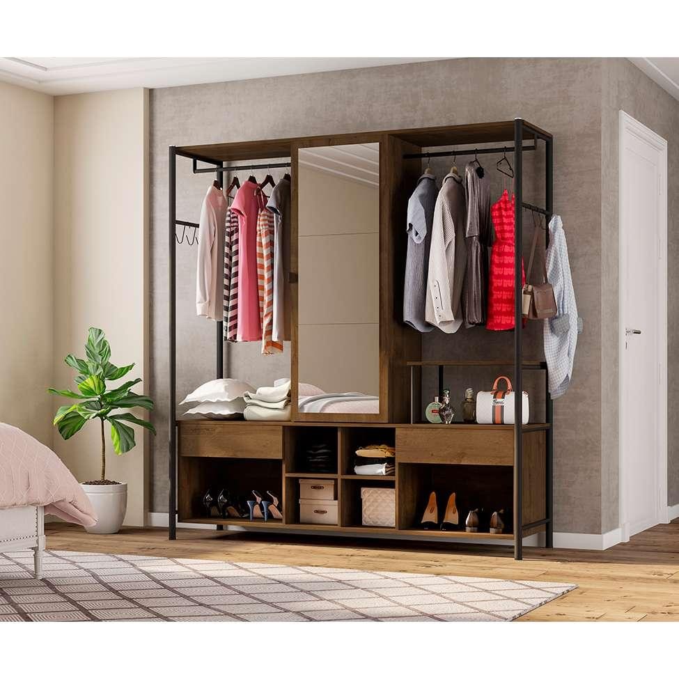 Guarda-Roupa Closet Modulado com Espelho New Barcelona 1 PT 2 GV Preto ...