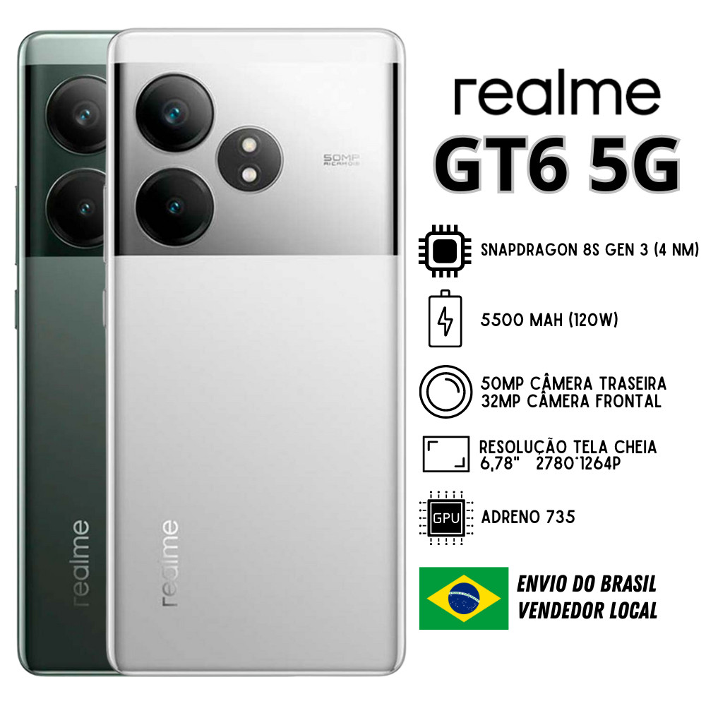 Celular Realme GT6 5G | Envio do Brasil | Smartphone 5G , ROM Global , Processador Snapdragon 8s Gen 3 (4 nm) , GPU Adreno 735