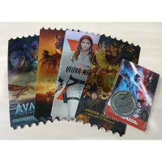 Kit 4 cards Ingressos Colecionáveis Cinemark Viúva Jogo Vorazes Batman Avatar + Medalha Star Wars