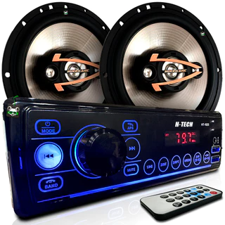 Kit Rádio Mp3 Som Automotivo + Par Alto Falante Quadriaxial 6 Pol 160w