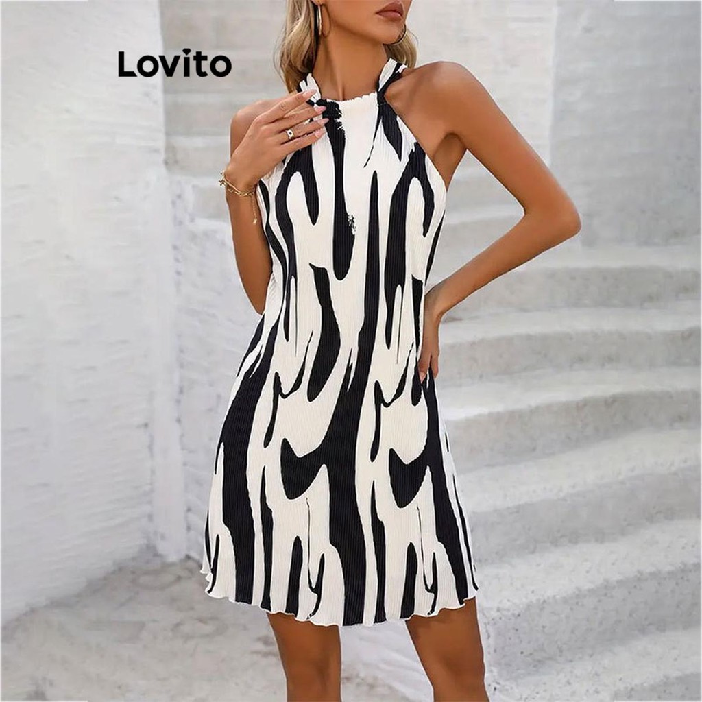 Lovito Vestido Boho com estampa listrada para mulheres LNL72150