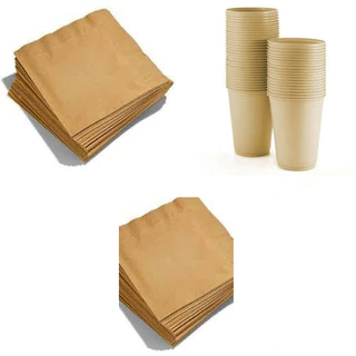 KIT descartaveis com 100 copos e 100 guardanapos dourado