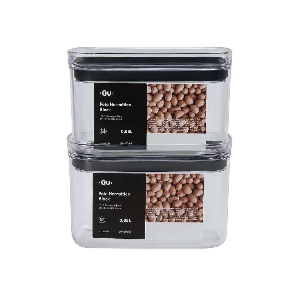 KIT 2 POTES HERMÉTICO ORGANIZADOR RETANGULAR OU 650ML
