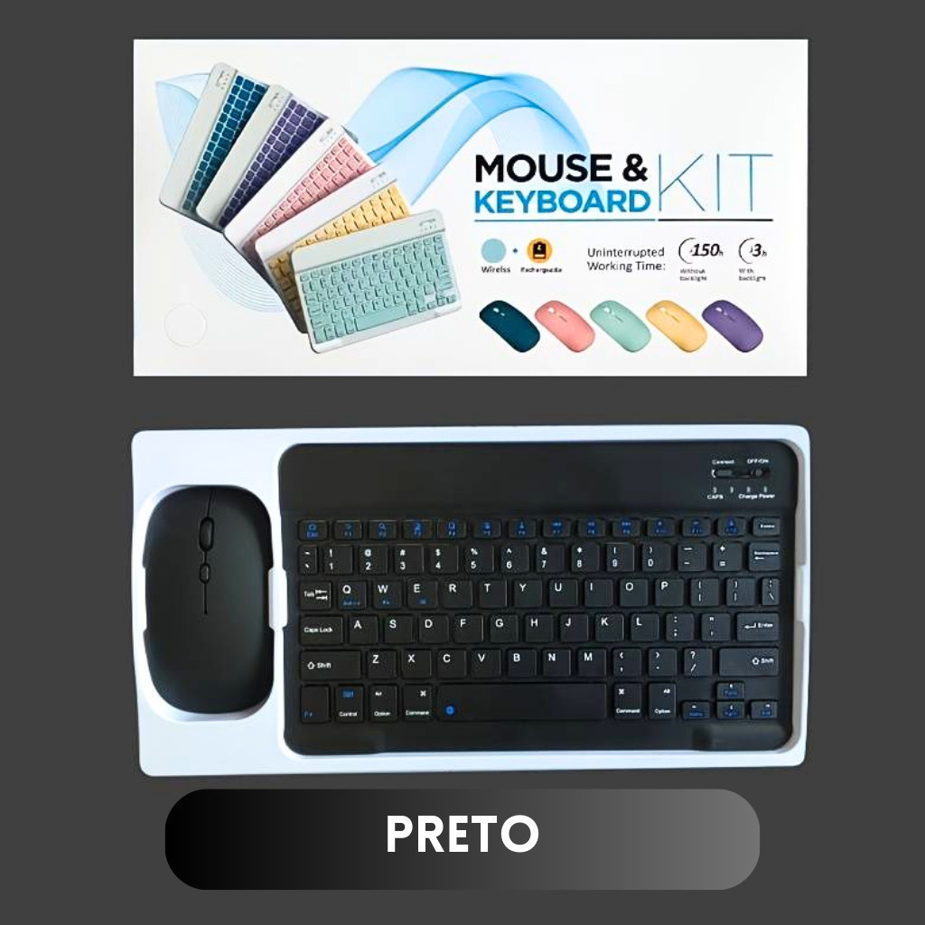 KIT Teclado Mouse Via Bluetooth Compacto e Design Moderno Compatível Com Smartphones/Notebook/Tablet