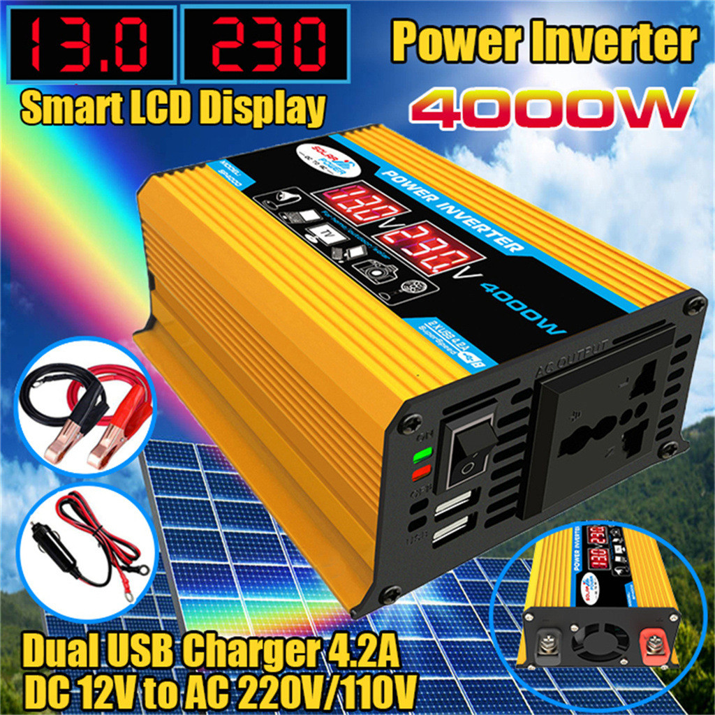 Inversor De Display LED 12V-220V/110V 4000W Inversor Solar Para Carro E Casa USB