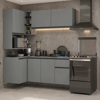 Armário de Cozinha Completa de Canto 265 cm Suspensa Cinza Nice Madesa 06 em Oferta na Shopee