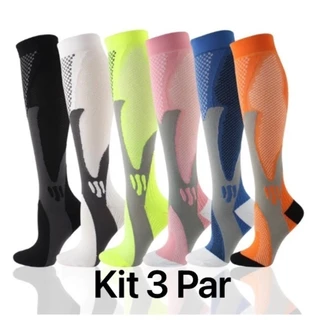 kit 3 Pares Meias De Compressão Homens Mulheres Correndo Esportivas De Ciclismo Joelho De Alta Varizes Alívio Da Dor Plantar Anti-Fadiga