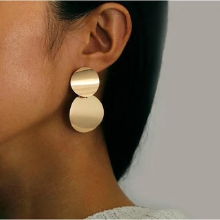Brincos Geométricos Redondos de Disco Metálico Brincos Geométricos Redondos Europeus Americanos Brincos Longos Fashionable Fêmea Simples Trendy