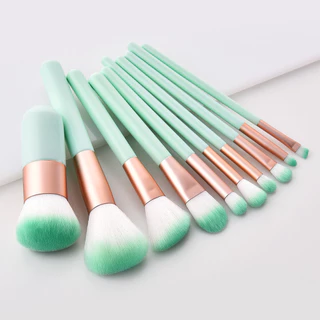 10 Escovas de maquiagem profissional Light Blue Escovas de maquiagem Chubby Blush Inclui Escova em Pó Solto 163 Foundation Escova de Manchas Escova Brilhante Escova para Sombra dos Olhos Escova para os Olhos Escova para os Lábios Escova para os Lábios Esc