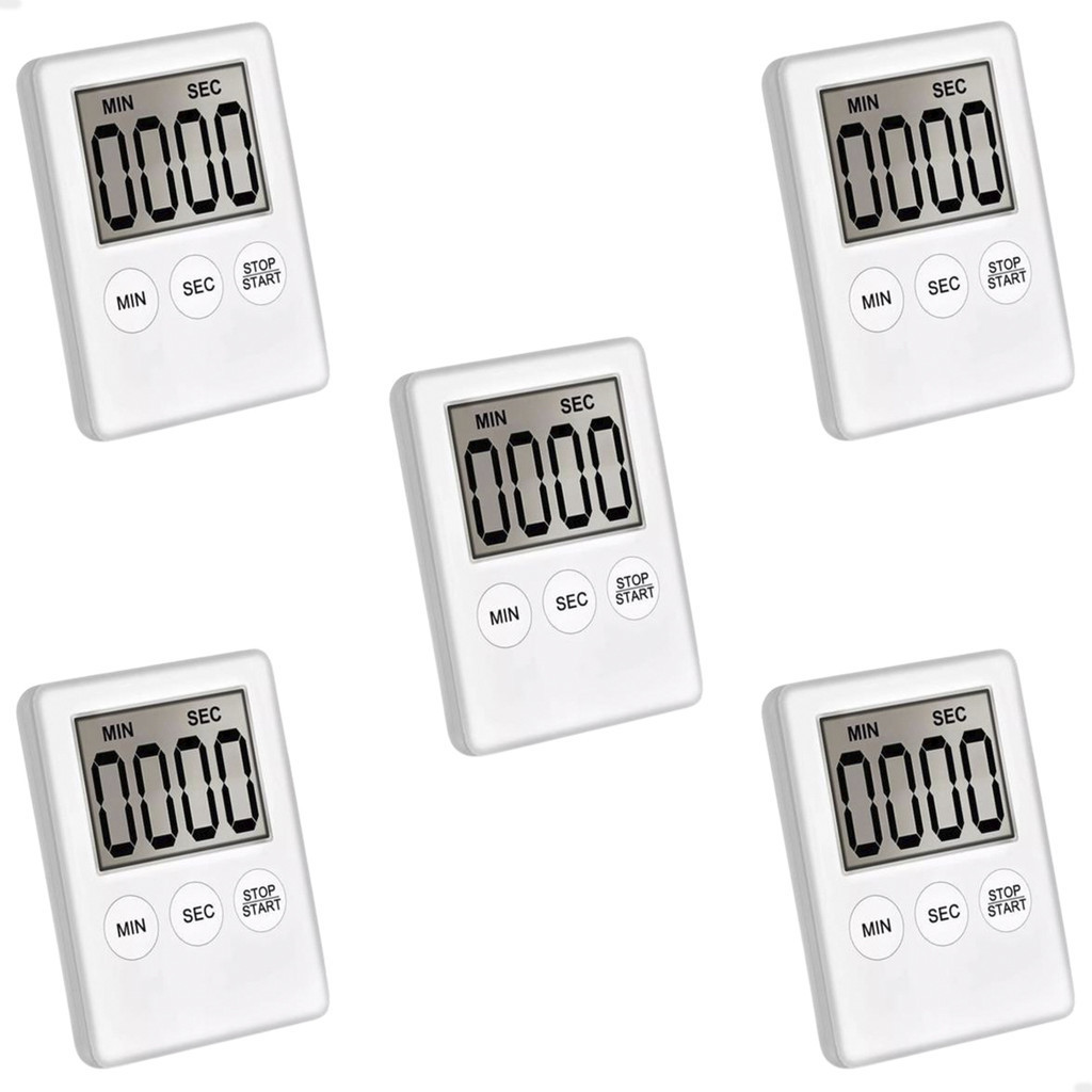 Kit 5 Cronômetros Timer Temporizador Digital Imã E Alarme BIP Cozinha ...