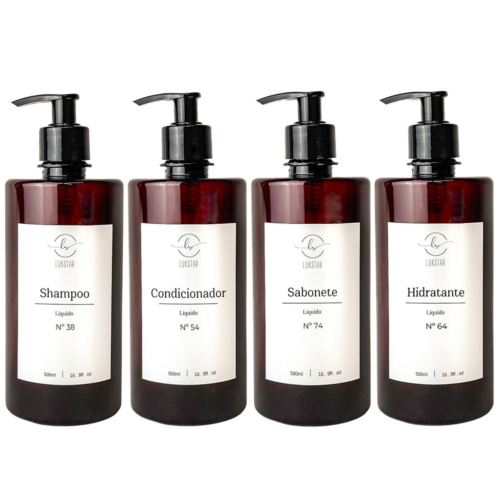 Kit 4 Frascos Ambar Minimalista Decorativo Refil Luxo 500ml