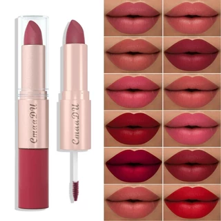 CmaaDu 12 Cores 2 Em 1 Batom Mate Brilho Labial Gloss Uso Duradouro Copo Antiaderente À Prova D