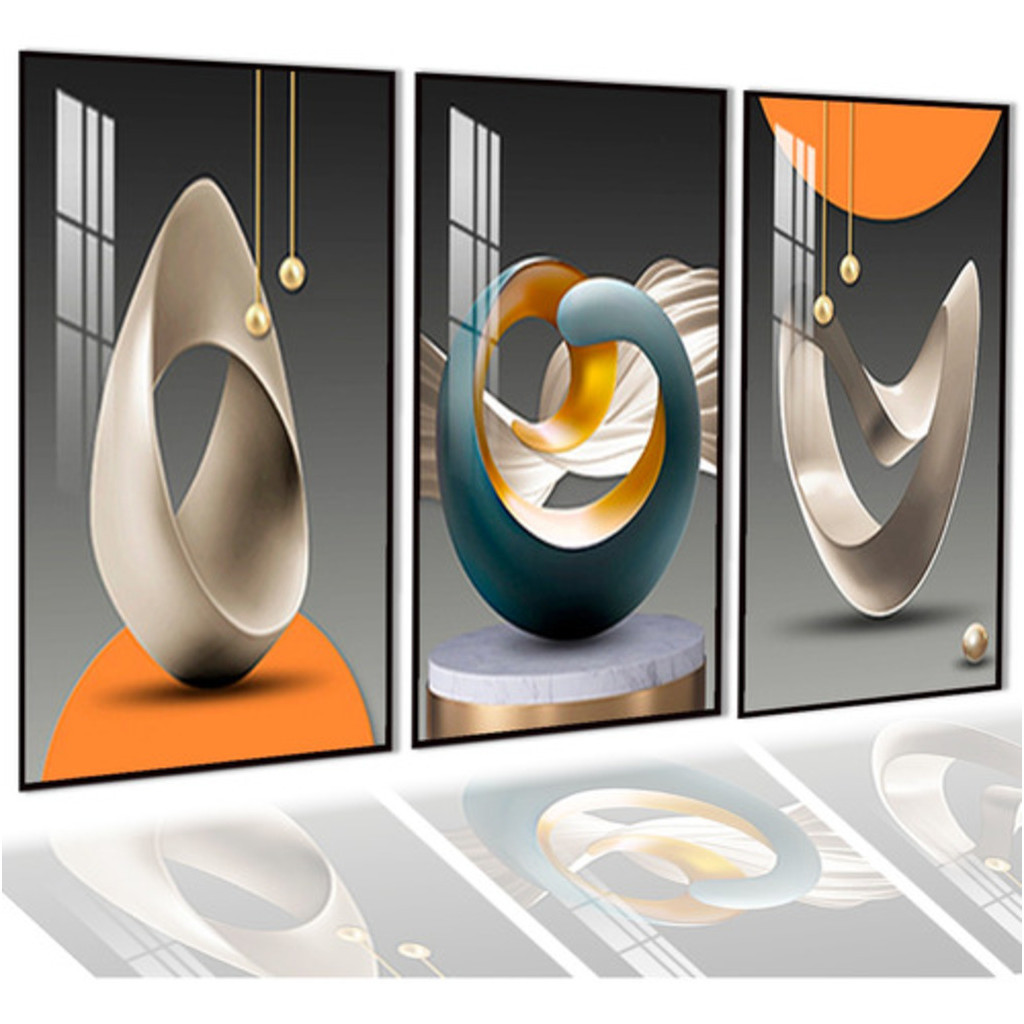 Quadro Decorativo 3 Pçs Abstrato Geométrico Cinza Para Sala WT09