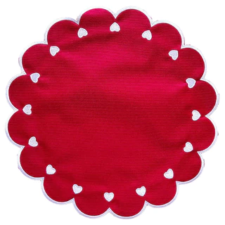 Lugar Americano Vermelho Bordado Corações Brancos