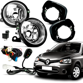 Kit Farol Auxiliar Milha Clio 2013 2014 2015 2016 Moldura Cromada Botao Colante