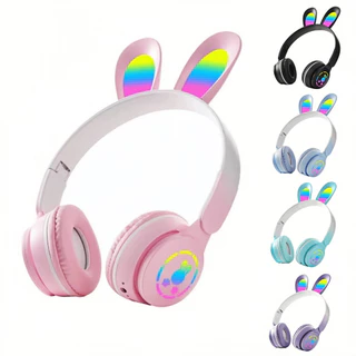 Fone de Ouvido Bluetooth 5.3 Sem Fio Com Redução de Ruído Orelhas de Coelho Led Rgb