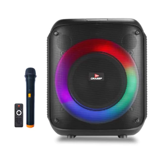 Caixa De Som Bluetooth Grasep Box Rádio Fm Usb Sd Som Potente Led Controle Microfone Sem Fio Karaokê