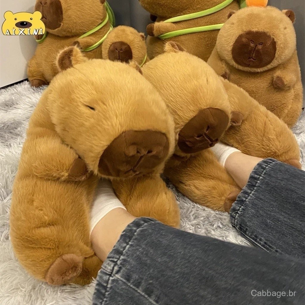 Aixixixixixini Mulher Chinelos de Pelúcia Capybara Chinelos de Pelúcia Cartoon Gorgeous Soft Animal Plushy Sapatos Confortáveis Sandálias Capibara Chinelos de Inverno Quentes Indoor