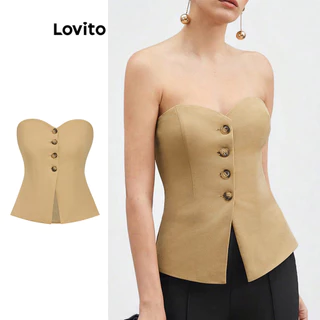 Lovito Casual Simples Botão Frente Regata para Mulheres L100MD178