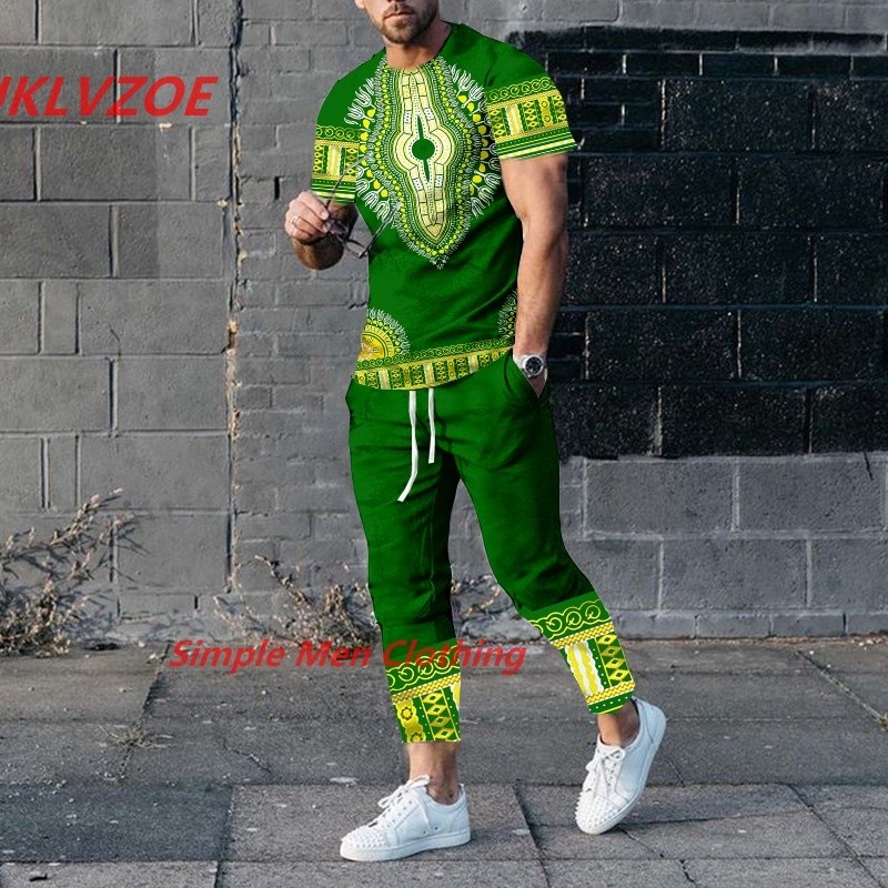 Roupas de Verão Africano Calças Retro 2 Peça Workout Define Short