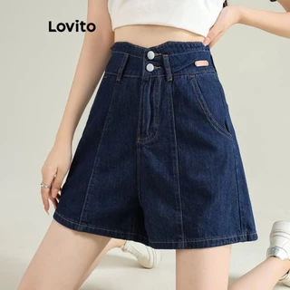 Lovito Shorts jeans femininos casuais lisos com bolso duplo e lavagem crua LNM72099