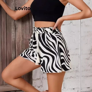 Lovito Short casual com estampa de zebra com cadarço para mulheres LNL75521