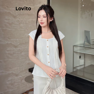 Lovito Blusa casual lisa plissada para mulheres L99ED581