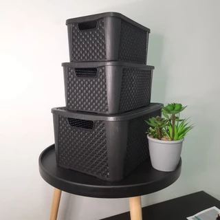 Kit 3 Caixas Organizadoras Cesto Organizador Rattan 6L 9L 17L com Tampa