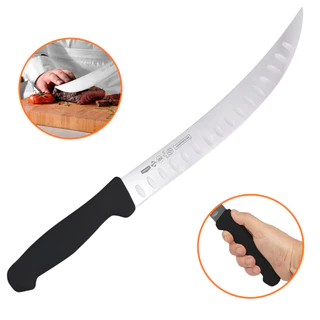 Faca Steak Cut Aço Inox 10” Lâmina 25cm Chef Curvada Profissional Churrasco Cabo Preto