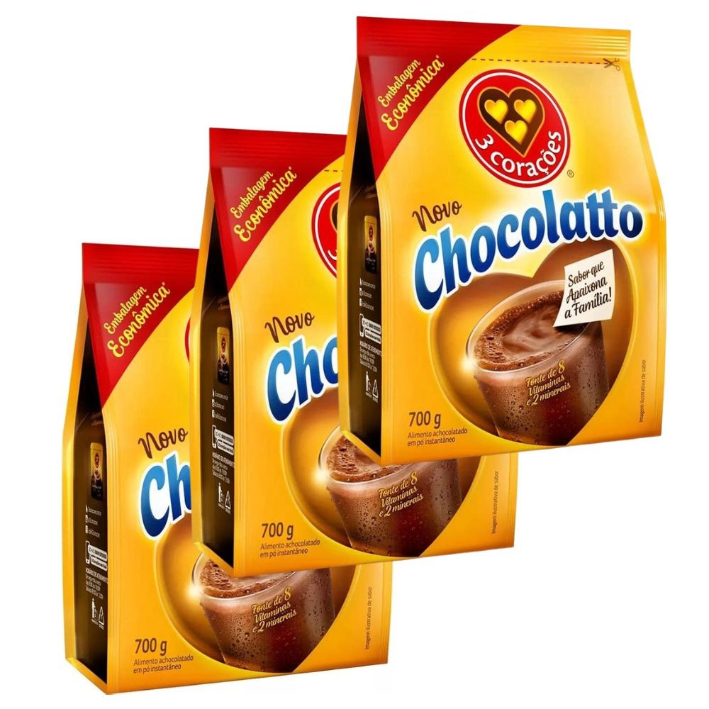 Achocolatado em Pó Zero Lactose Chocolatto 3 Corações APLV 3x700g