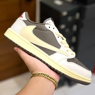 Drewricks J1 baixo Travis Holland mocha reversa 101% top grade com toalhetes de sapato grátis & tênis escudo