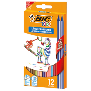 Lápis de cor 12 cores Kids Pijama + 2 lápis grafite Bic em Oferta na Shopee