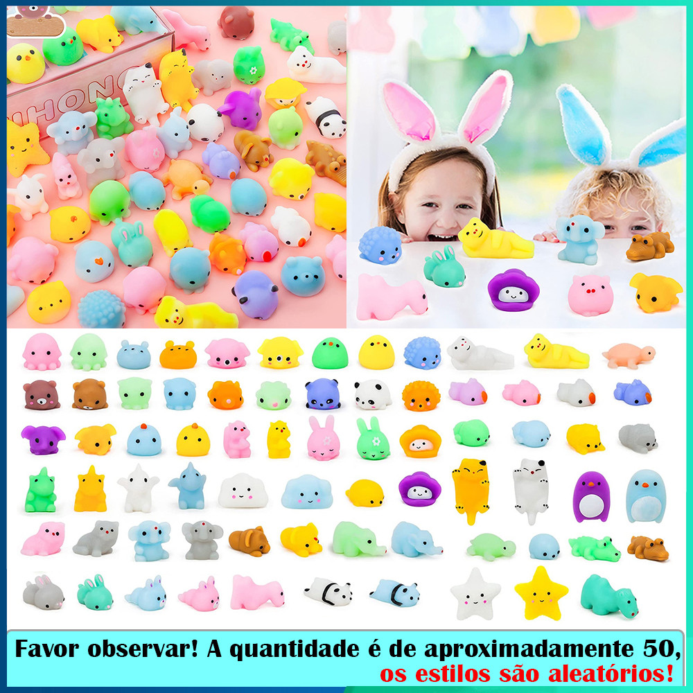 Kit 50 Squishy Brinquedo silicone de bichinho Mochi macio anti-stress ...