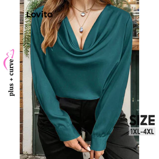 Lovito Blusa plus size curva elegante lisa franzida para mulheres LBL13286