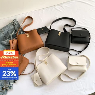 Moda Sólida Cor Sólida Conjunto de 3 peças Saco de 3 peças Saco de Mensageiro com Ombro Pequeno Quadrado