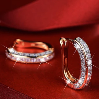 Brincos femininos de três lados de diamante diamantado de strass de diamante completo