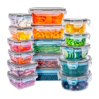 Kit 16 Potes Herméticos Empilhável Tampa/ Trava Transparente