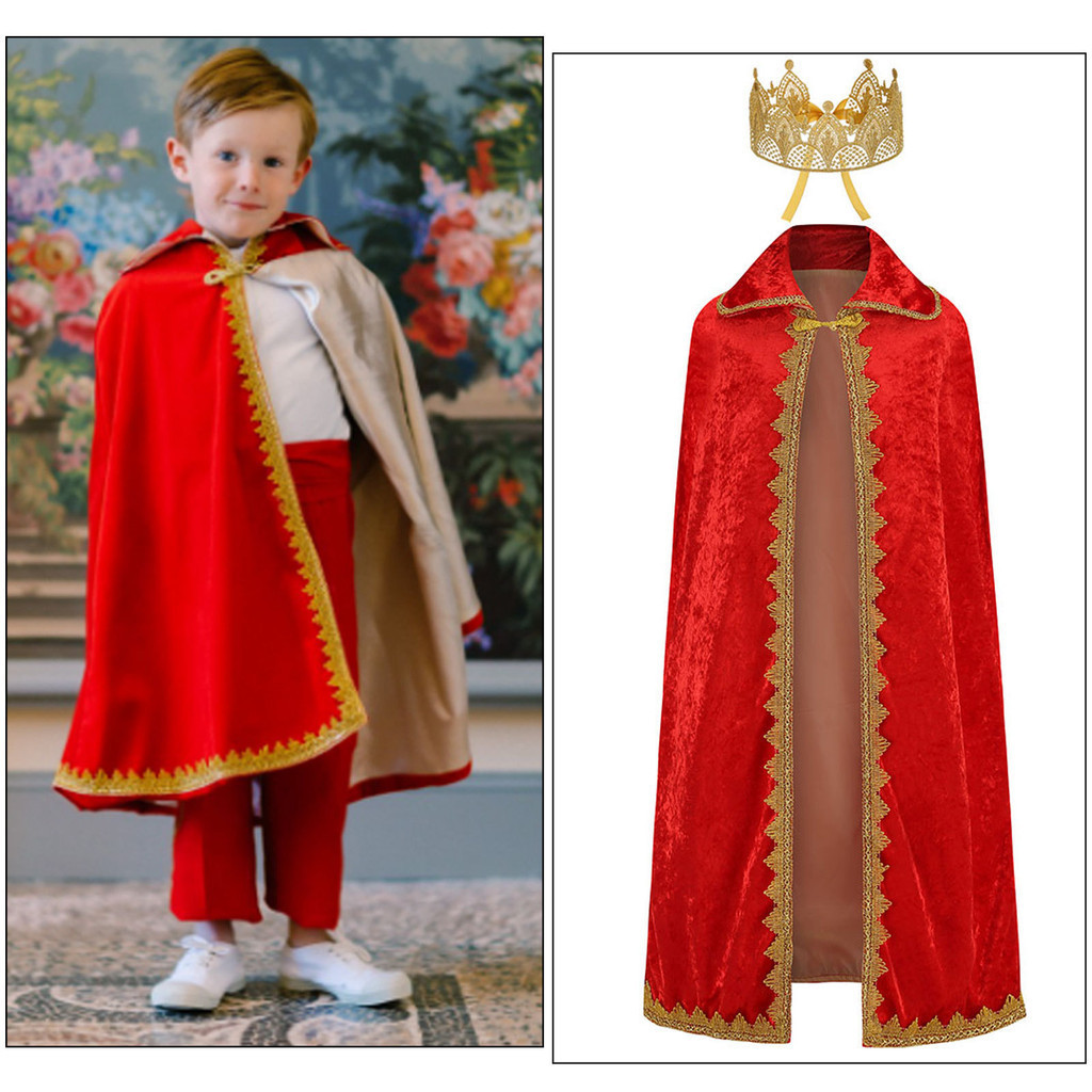 Proumhang Capa De Príncipe Y Rey Con Corona Dorada – Terciopelo De Alta Calidad, Disponible En 5 Colores Y 4 Tallas (hasta 190 Cm), Ideal Para Disfraces Medievales Y Halloween