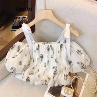 Lovito Blusa feminina casual com flores florais e rendas LNE73714