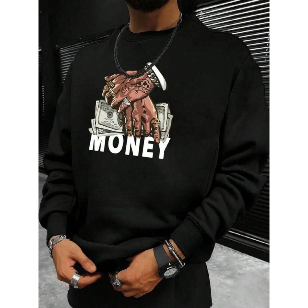 Moletom money nas mãos Careca Masculino Casaco Flanelado Blusa de Frio