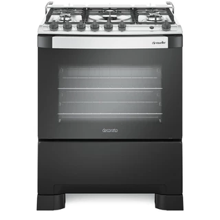 Fogão Mueller 5 bocas Decorato Gourmet Preto Fosco com Timer e Tripla Chama
