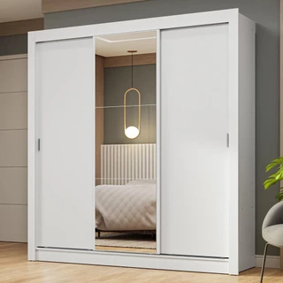 Guarda-Roupa Casal 3 Portas de Correr com Espelho Branco Nobre Madesa em Oferta na Shopee