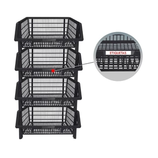 MecPet Kit 10 Cestos Empilhável Expositor Organizador Gondola Plástico Preto Produto Novo