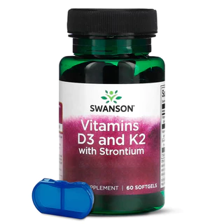 Vitamina D3 e K2 com Estrôncio Swanson 60 Soft + Porta Cápsulas