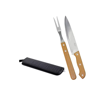 Kit Churrasco 2 Peças Faca E Garfo Tradicional Inox Com Estojo