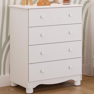 Cômoda Junior Simples 100% MDF 4 Gavetas Branco / Branco Carvalho Peroba