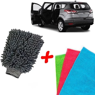 Kit de Lavar Carro Moto Limpeza automotiva Luva +3 Pano Microfibra em Oferta na Shopee