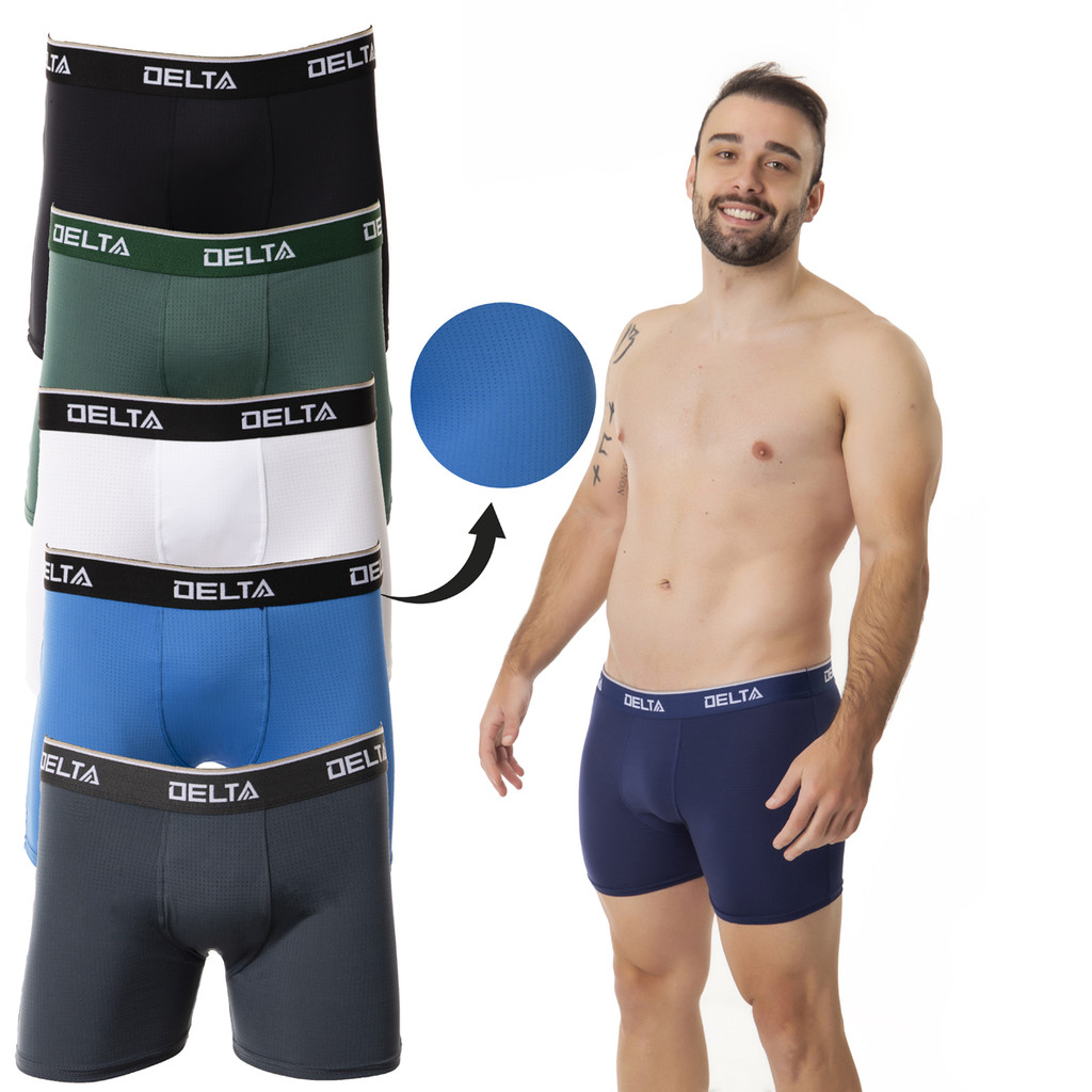 Kit 5 Cueca Box Boxer Lisa Masculino Microfibra Dryfit Delta | Shopee ...