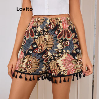 Lovito Short romântico Paisley Tassel para mulheres LBL16765