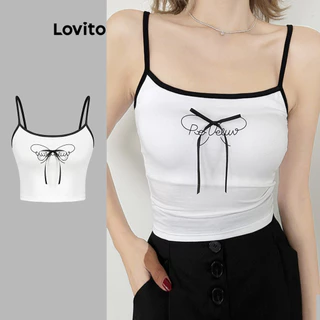 Lovito Elegante Top de alças com padrão de laço simples para mulheres L100MD460